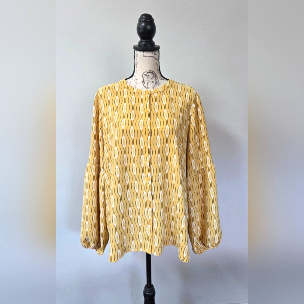 Alfani Retro Yellow/Green Blouse In XL